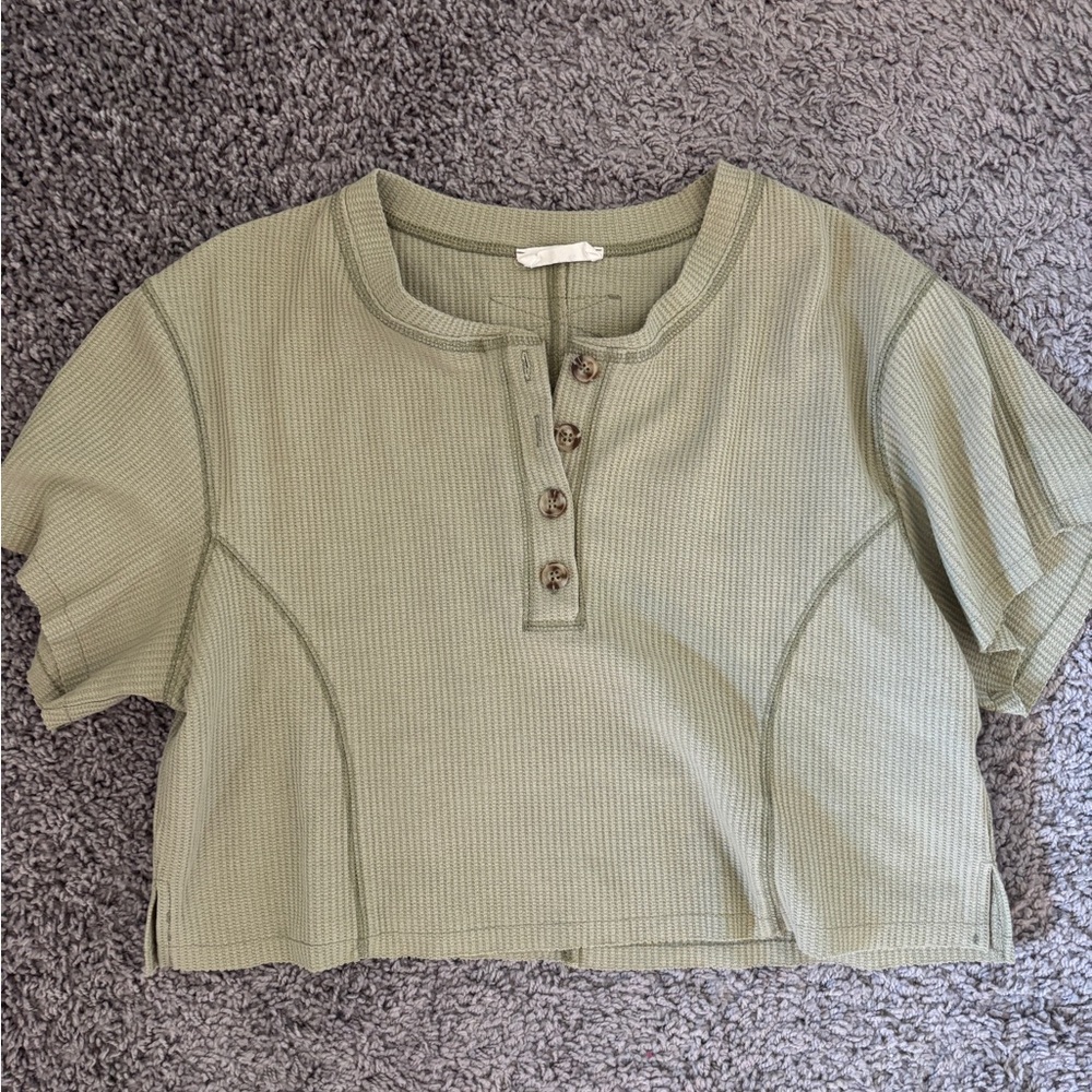 Green Cropped Button-Up Top